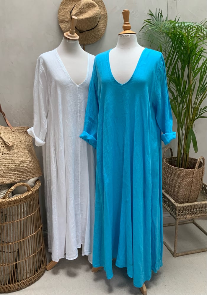 Image of Robe En Lin Alizé  Turquoise Longue