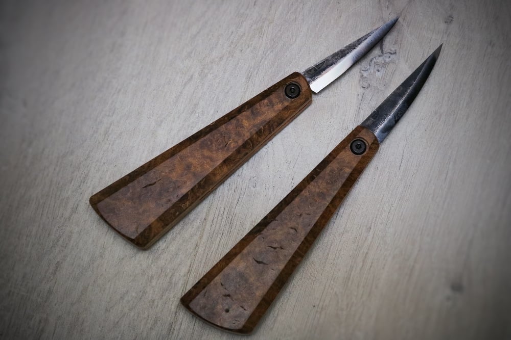 Image of 70mm folding slöjd with oak, yew and laburnum handle