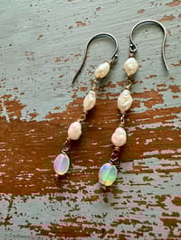 Image 17 of sterling and 14k gold pearl opal dangle earrings