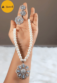 Image 2 of Simi_American Diamond Pearl Set with Adjustable Ring