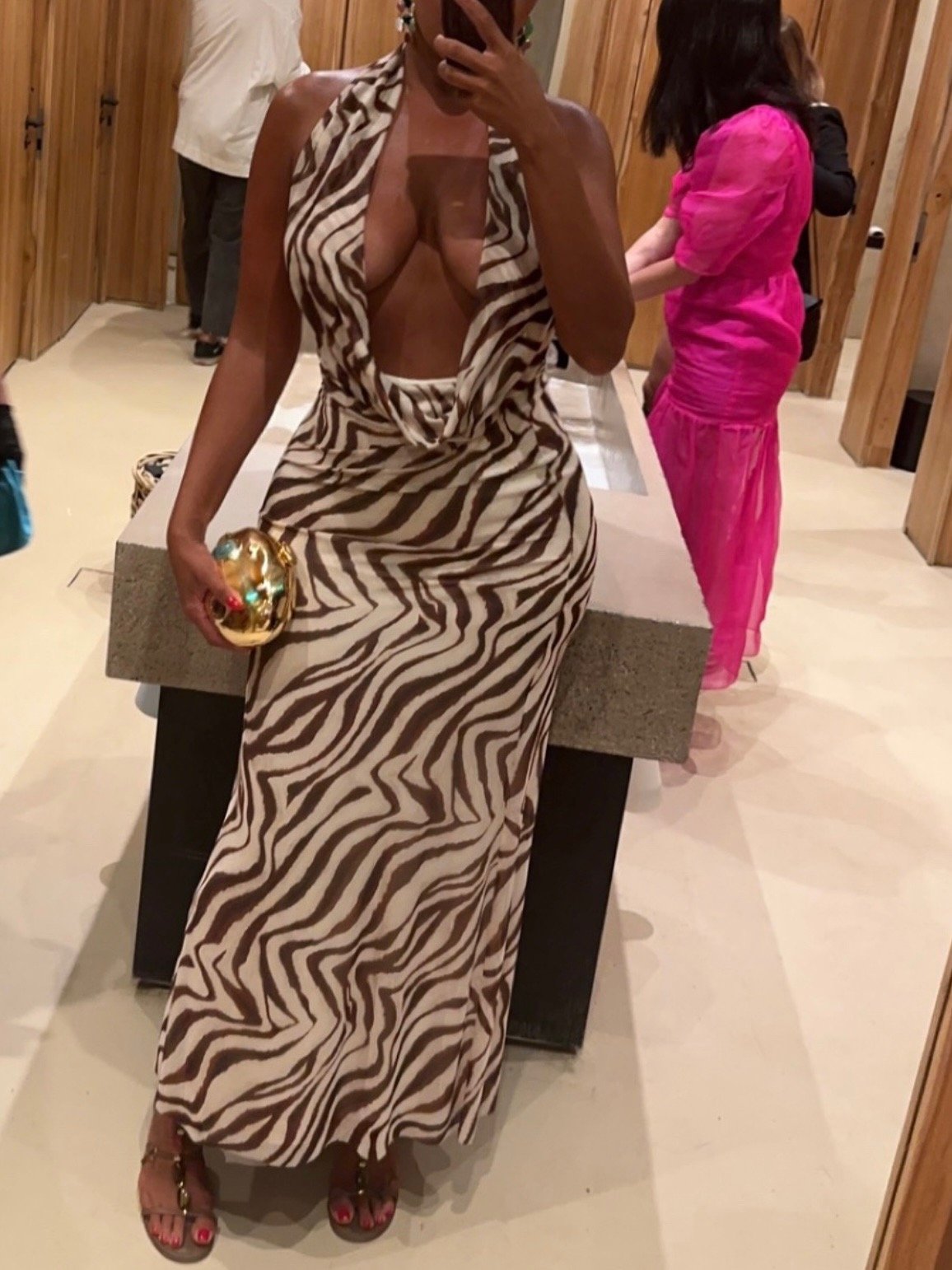 Image of ZARA ZEBRA PRINT TULLE HALTER DRESS (M)