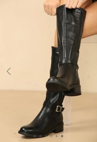 Image 7 of BLACK PU KNEE HIGH ELASTICATED STRETCH BOOT