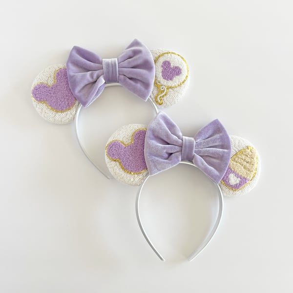 Image of Patch Ears - White Matte with Lavender Velvet Bow