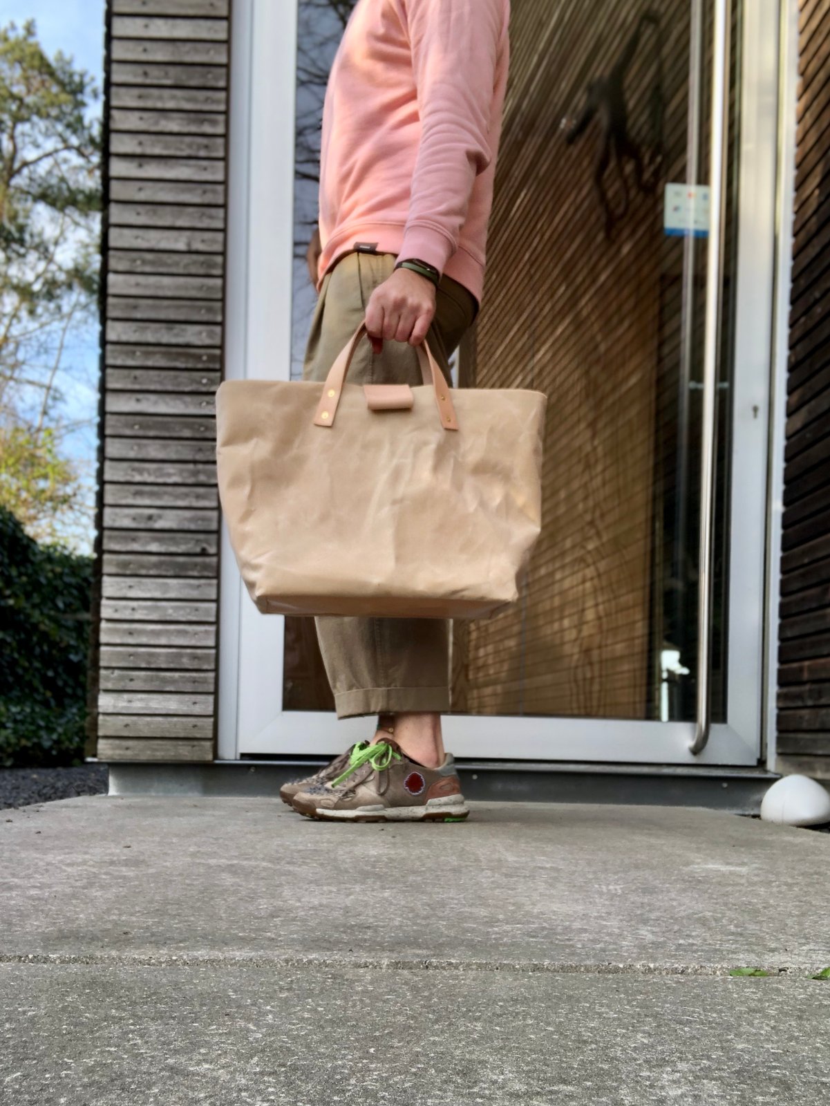 Waxed canvas tote bag - carry all with leather handles and bottom  COLLECTION UNISEX