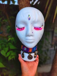 Image 1 of Fez tribal coin choker - purple blue