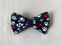 Image 2 of Personalised Valentine Dog Bow - Handmade Red or Navy Bow with Paw Prints and Hearts Design