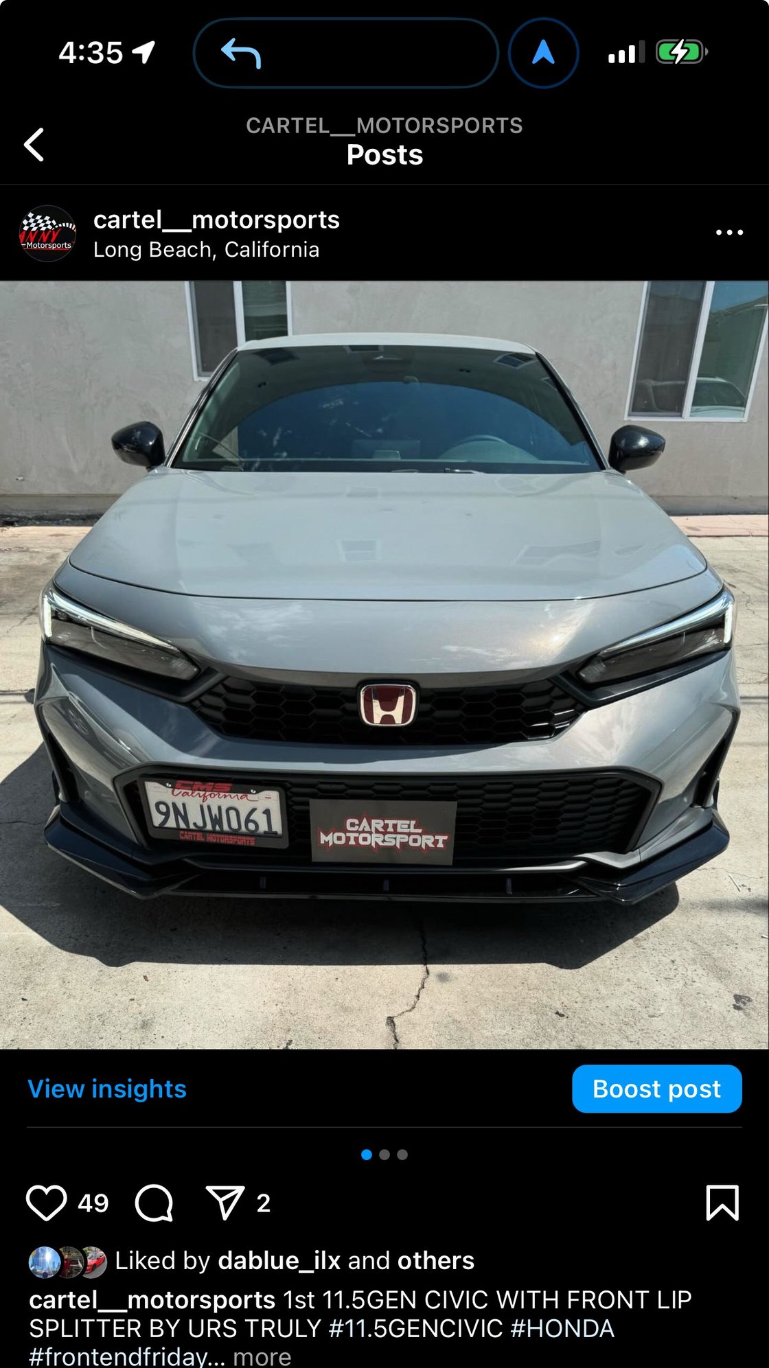 Image of 11 Gen civic V1 Splitter