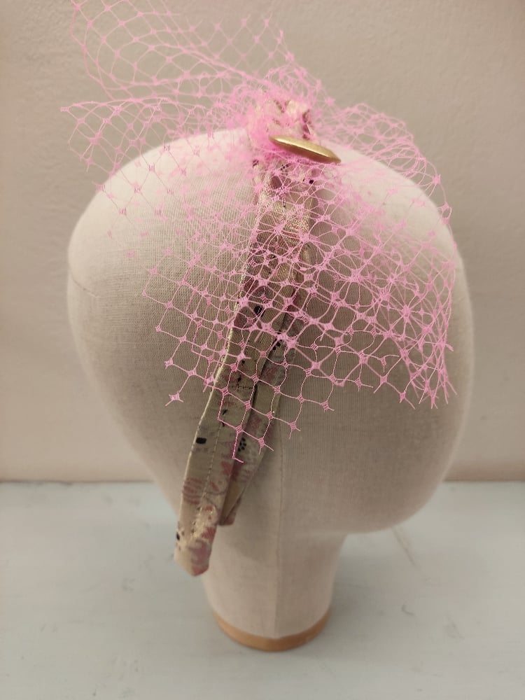 Image of Fermaglio con veletta rosa e code