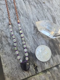 Image 3 of Prehnite and amethyst knotted gemstone necklace