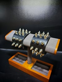 Image 2 of Faux black leather spiked bracelet