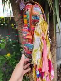 Image 4 of 1 Frill sari Bohemian Back Pack with adjustable leather strap