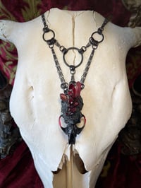 Image 1 of Red Quartz Embellished Muskrat Skull - Necklace
