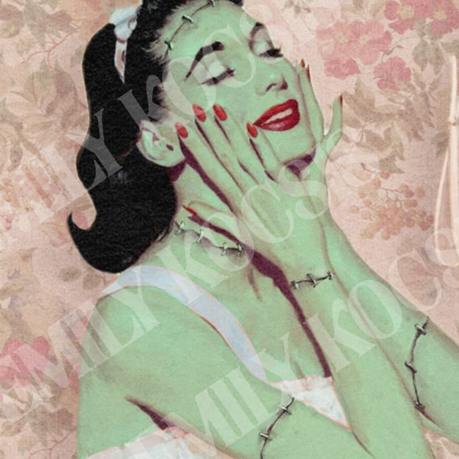 Retro Art Print // ‘Fresh Face’ Frankenstein Stitched Monster Pinup