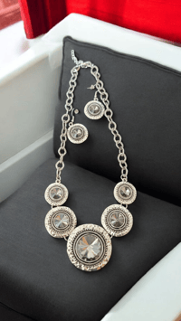 Necklace/Earring Set - silver, large clear diamonds
