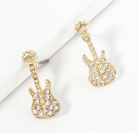 Gold Crystal Stone Paved Guitar Stud Earrings