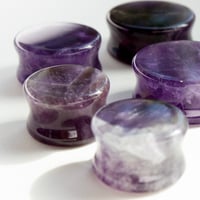 Image 3 of Amethyst - Gem Stone Double Flared Plugs - Crystal Plugs - Stretched Ears