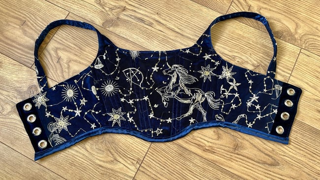 The Midnight corset. Navy blue with Gold bead detail 