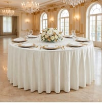 Image 3 of Velvet 132" Round Tablecloth - Ivory