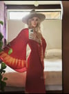 vintage scarlet ombre maxi with massive sweeping angel sleeves