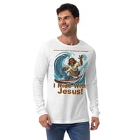 Image 3 of I Ride With Jesus Surfing Unisex Long Sleeve Tee