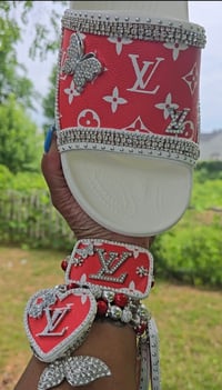 Image 1 of Red & White Slides & Bracelet 3 Stack