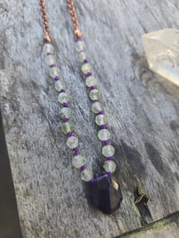 Image 2 of Prehnite and amethyst knotted gemstone necklace