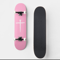Image 3 of Three Nail Cross 7 3/4" Skateboard  Pink and White 