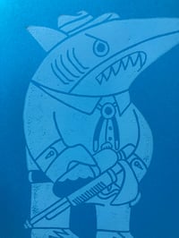 Image 3 of 'Conrad Leftshark' Blockprint - Limited Blue Sky Colorway