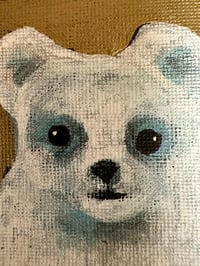 Image 5 of Tiny White Bear on Gold magnet. Original Painting on Square 2.75" Canvas Strong hold copy