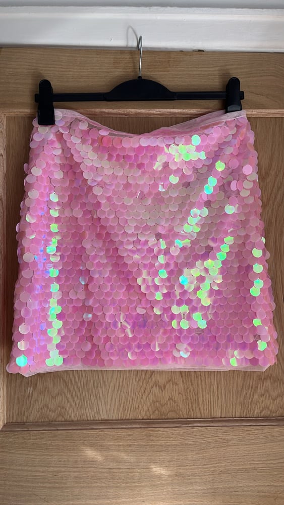 Heavily embellished Disc sequin Pink mini mesh Skirt