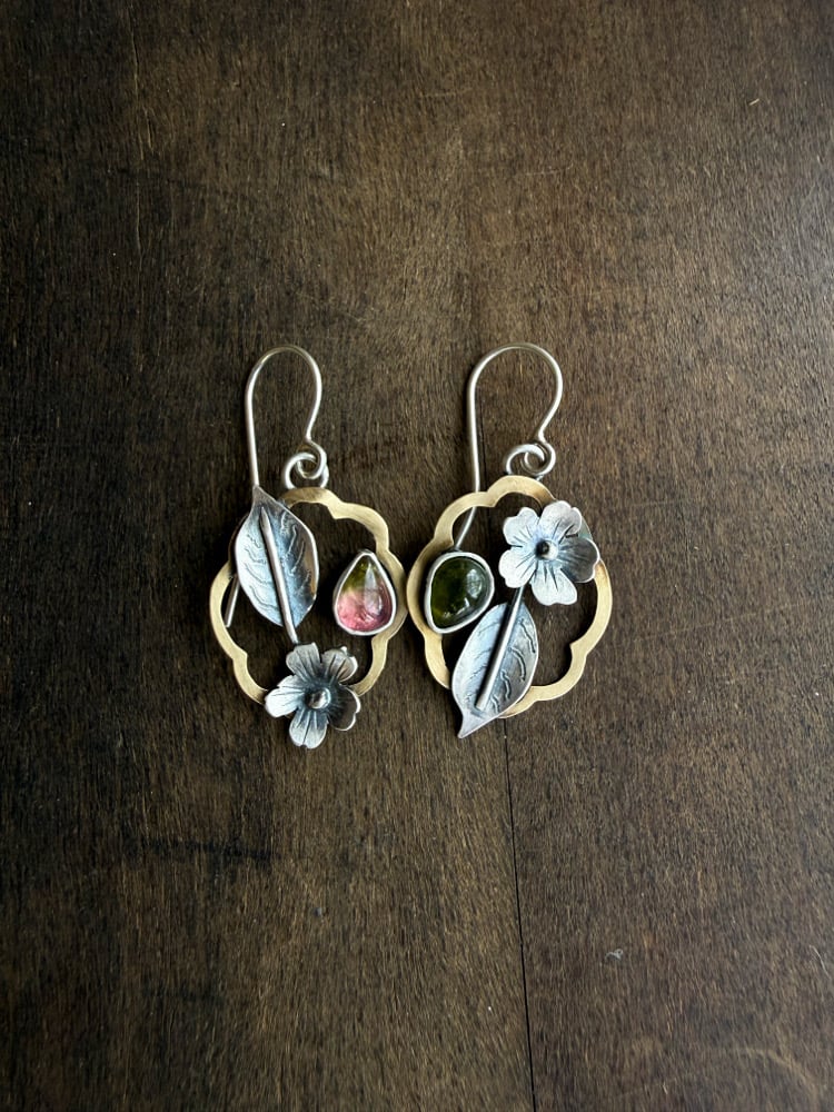 Image of First Blooms of Spring Cherry Blossom Mismatch Asymmetrical Earrings
