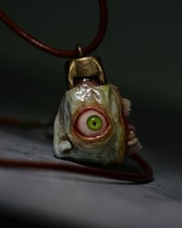 Image 11 of Egg of the King big eyes pendant, leather cord, brass hardware, OOAK,