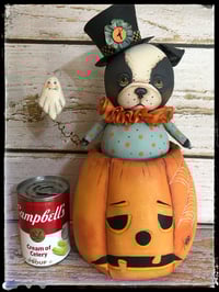 Image 4 of Bull Dog Halloween doll container ghost Folk Art Pumpkin Jack o lantern