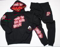 “THANK YOU FOR BEING PATIENT” Big Logo  BLK & RD set with SATIN lined hood