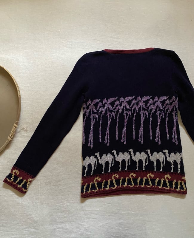 70s British camel and snake sweater