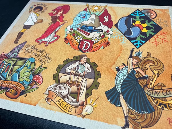 Image of Disney Traditional Tattoo Flash Sheet: D07 11x14