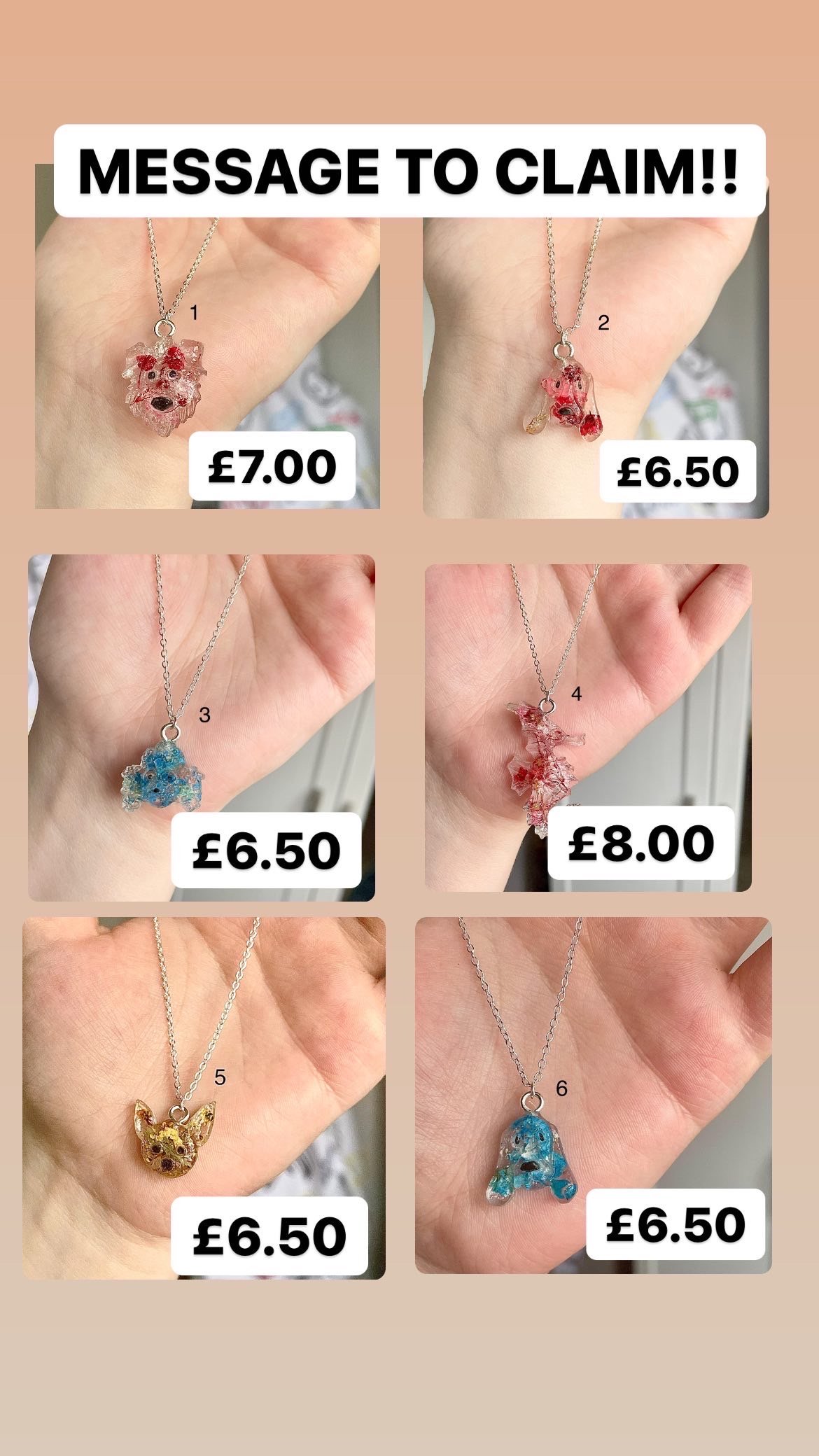 Dog and seahorse handmade resin necklaces 