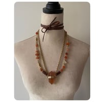 Image 1 of The Ariella Necklace - Rabbit Hair Quartz Carnelian Gold Rutilated Quartz and Brass Beads 