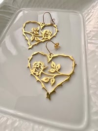 Image 1 of HEART AND ROSE DROP EARRINGS 