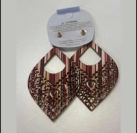 Image 2 of Fabric Wood Earrings  pink/ burgundy 