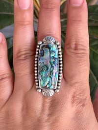 Image 1 of Sterling Silver Beaded Abalone Ring 8.5