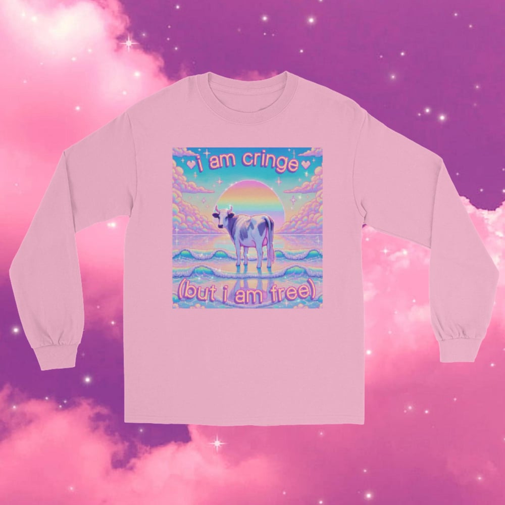 Image of i am cringe, but i am free. (unisex cow meme long sleeve t-shirt quirky cute aesthetic)