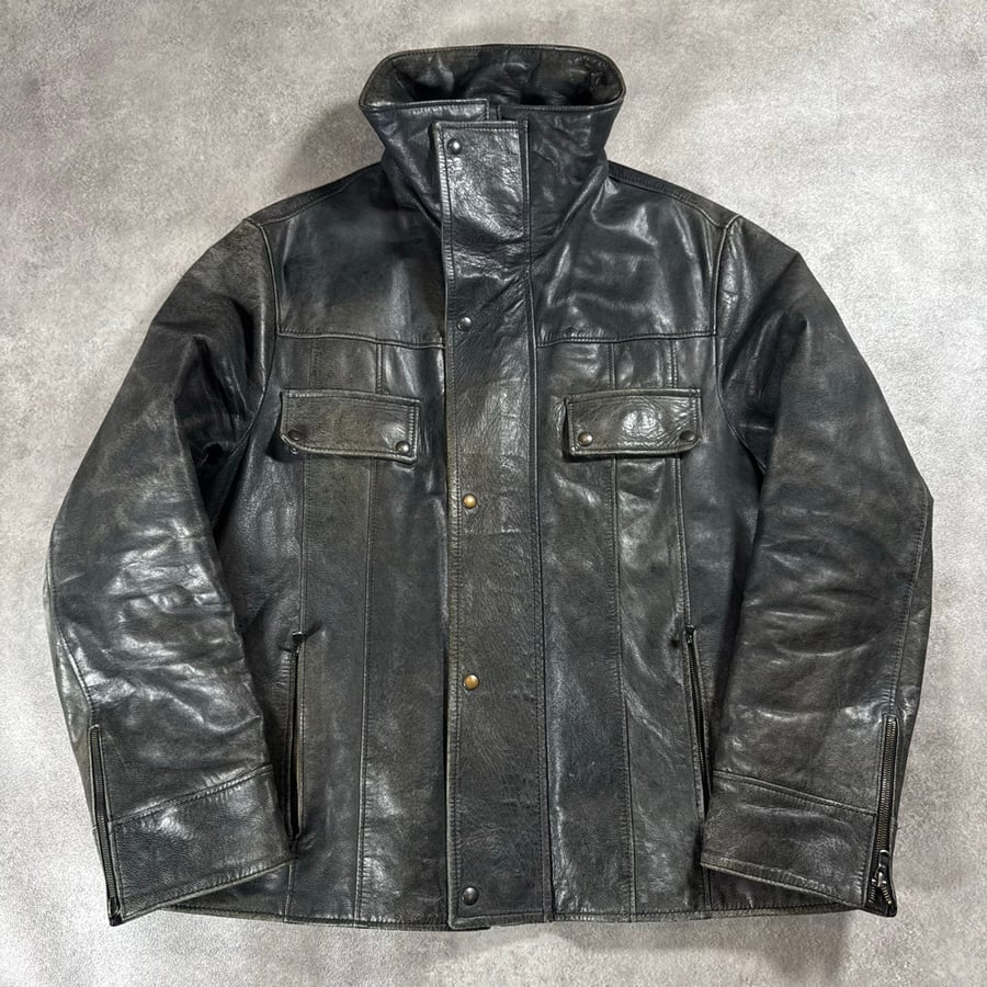 Image of 1990s High Collar Leather Jacket, Size Large