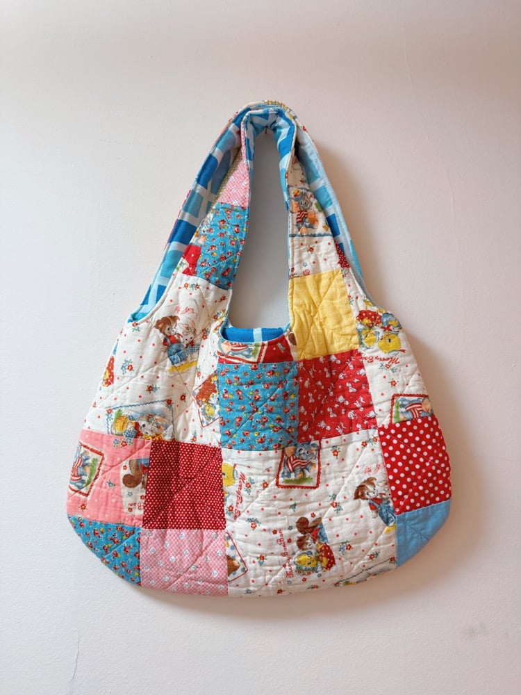 Image of Rounded Quilt Tote Bag — Vintage Card
