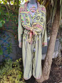 Image 1 of S/ M Sari PJs and matching dust bag with tassel lemon and grey