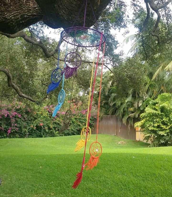 Image of Chakra whimsical dreamcatcher, Rainbow decor, Garden decor