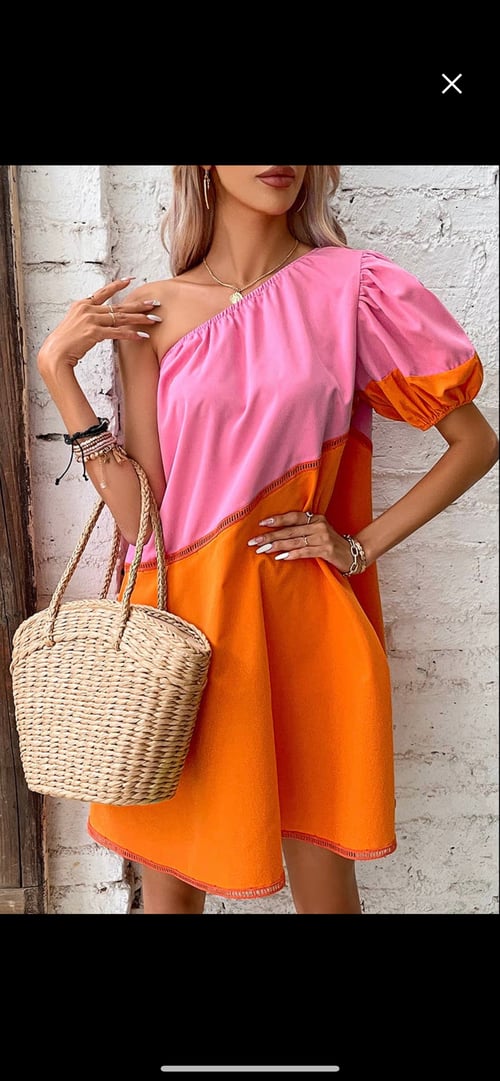 Image of One Shoulder Puff Sleeve Dress