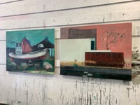 Image 3 of Painting / maleri / "IB – Malerdrømme og tankestreger – Den røde container" / 60x80 cm