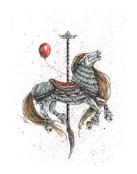 Image 3 of Set 3 - Carousel of Nightmares -  Terrifier / Pennywise / Saw Horse 9x7 Signed Art Prints