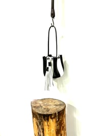 Image 2 of Black And White Striped Leather Top Handle Mini Bucket